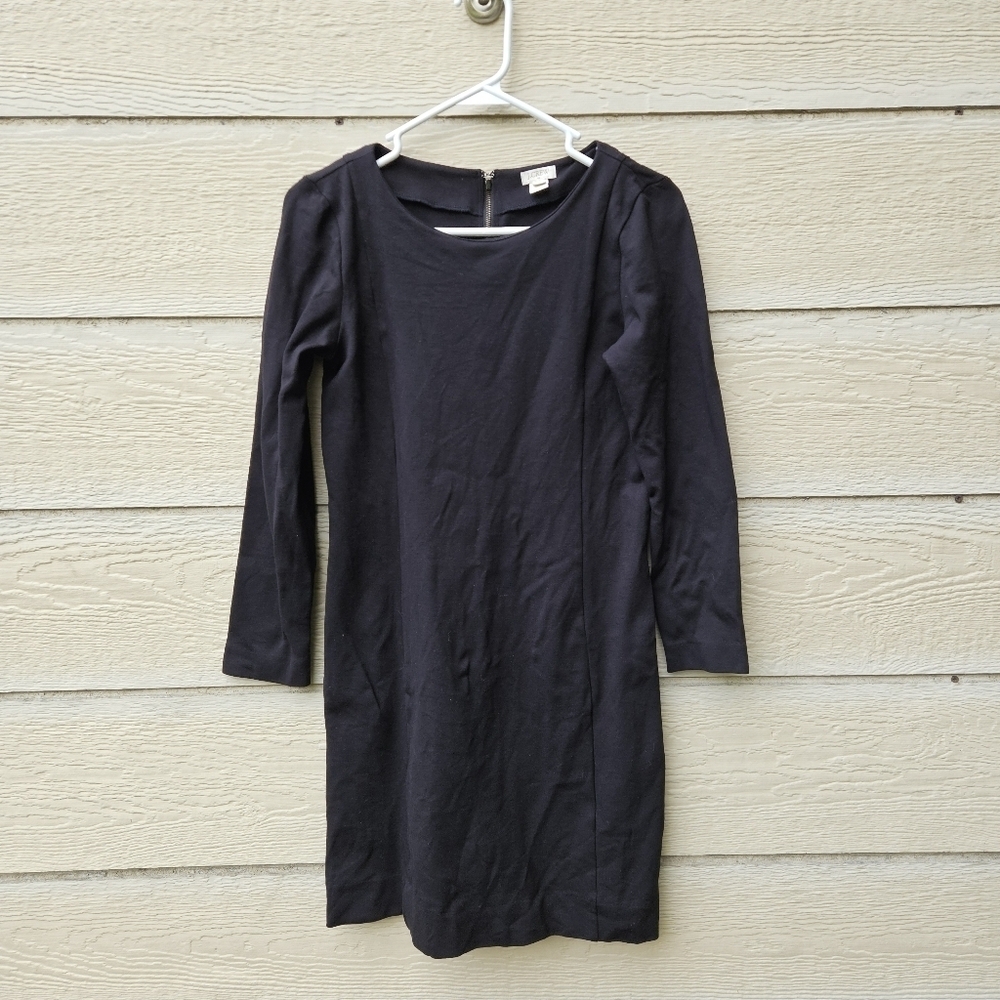 J. Crew black ponte knit long sleeve mini sheath dress XS